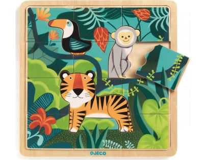 Djeco Drevené puzzle Tiger a priatelia 16 dielikov