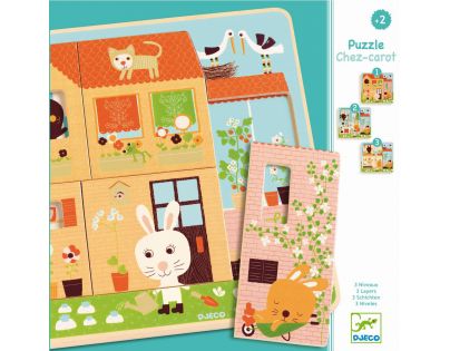 Djeco Puzzle trojvrstvové Králičie chalúpka 12 dielikov
