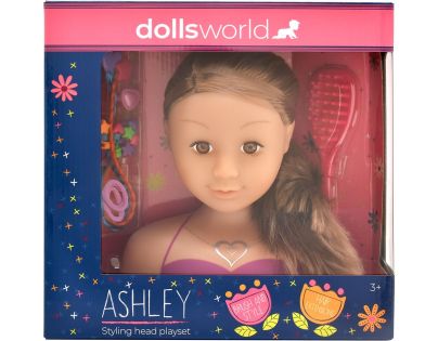 Dolls World Česacia hlava Ashley - brunetka 21 cm