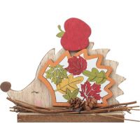Anděl Drevená dekorácia ježko s lístím 12 cm