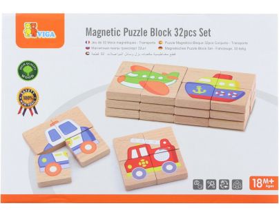 Viga Puzzle magnetické drevené Dopravné prostriedky 32 dielikov