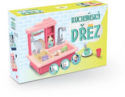 Drez na umývanie riadu ružový a kohútik na vodu na batérie