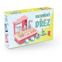 Drez na umývanie riadu ružový a kohútik na vodu na batérie 3