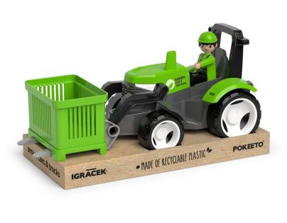 EFKO ECO MultiGO Zelený traktor s vidlami, paleta, kôš, Igráček