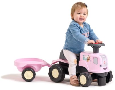 Falk Odstrkovadlo - traktor Birdy farm s prívesom ružový