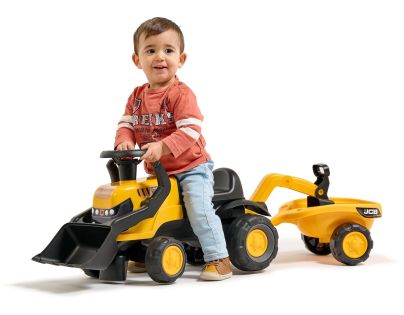 Falk Odstrkovadlo - traktor JCB s prívesom a prednou-zadnou lyžicou