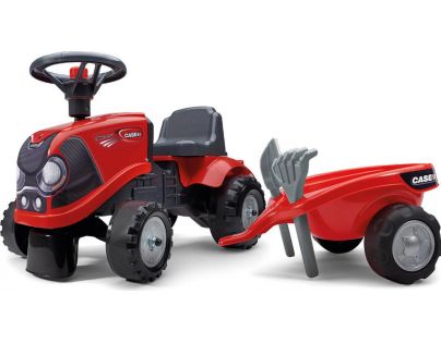 Falk Odstrkovadlo traktor Baby Case IH červený s vlečkou, lopatkou a hrabličkami