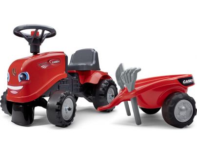 Falk Odstrkovadlo traktor Baby Case IH červený s vlečkou, lopatkou a hrabličkami