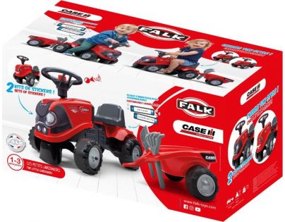 Falk Odstrkovadlo traktor Baby Case IH červený s vlečkou, lopatkou a hrabličkami