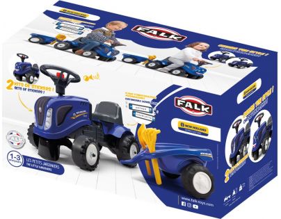 Falk Odstrkovadlo traktor New Holland modré s volantom a prívesom