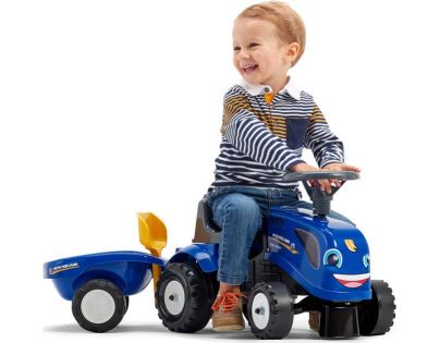 Falk Odstrkovadlo traktor New Holland modré s volantom a prívesom