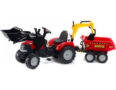 Falk Šlapací traktor Case IH Puma 240CVX s prednou a zadnou lyžicou a prívesom