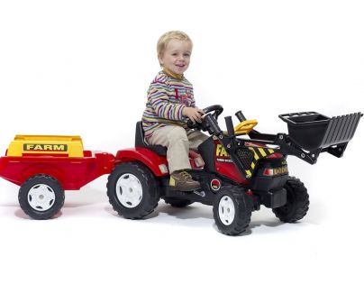 Falk Šlapací traktor Farm s valníkem a lžící červený