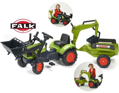 Falk Traktor šliapací Claas Arion 410 s prednou a zadnou lyžicou a valník