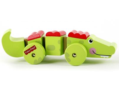 Fisher Price krokodíl na kolieskach drevený