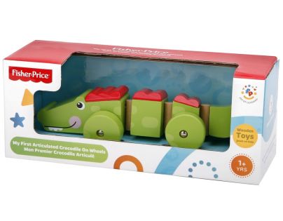 Fisher Price krokodíl na kolieskach drevený