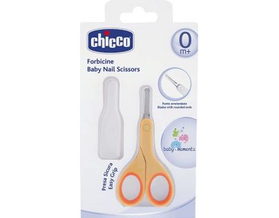 Chicco nožnices okrúhlou špičkou oranžovej + biely kryt