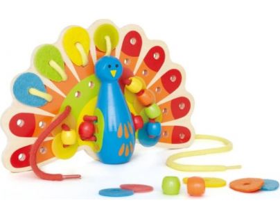 Hape drevený prevliekací a šnurovací páv
