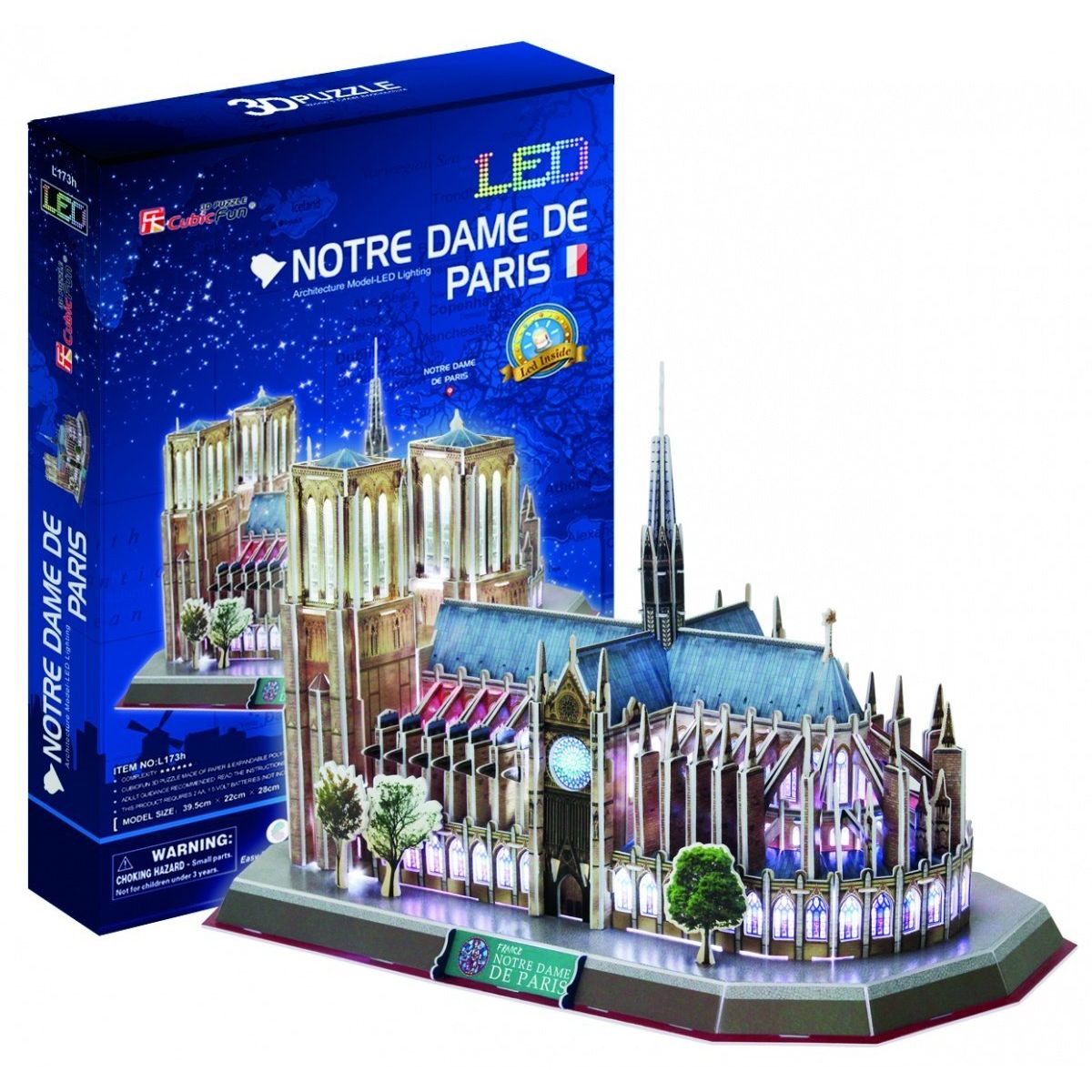 HM Studio Puzzle 3D Notre Dame de Paris LED 144 dílků - Poškozený obal