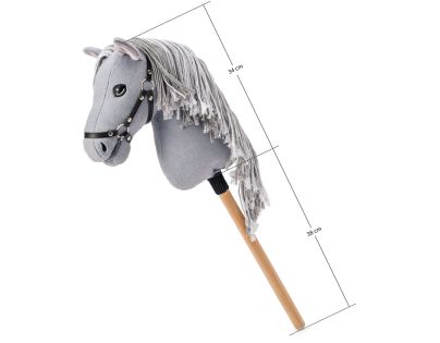 Hobby horse Apollo, šedý kôň na tyči, povrázková hriva