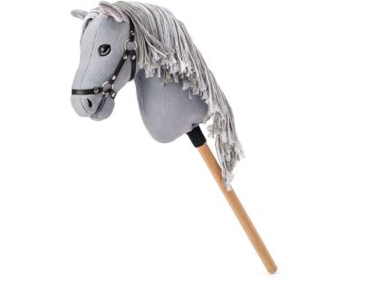 Hobby horse Apollo, šedý kôň na tyči, povrázková hriva