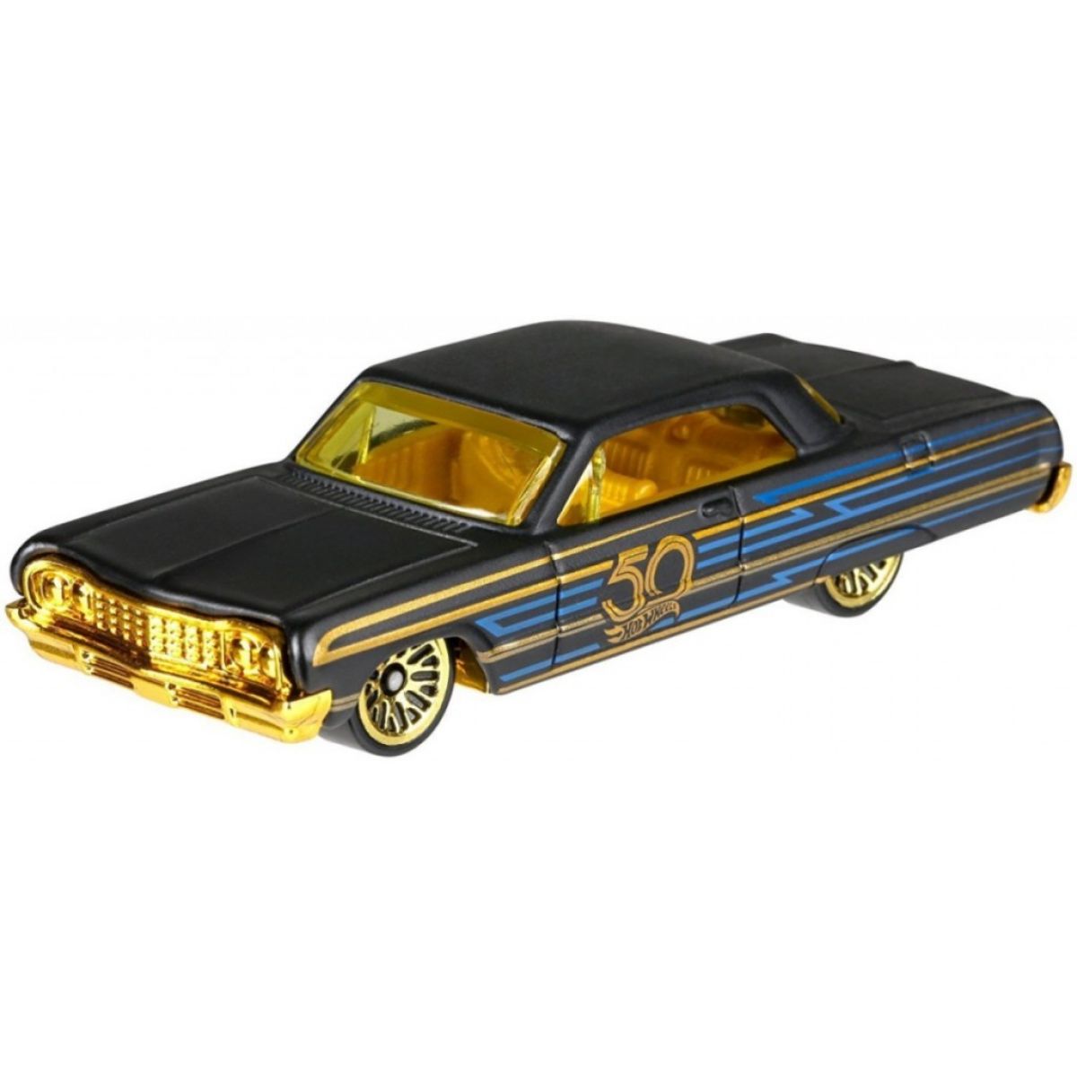Hot Wheels Tématické auto 50. let výročí Black & Gold 64 Impala
