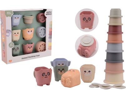 Johntoy Stohovacie tégliky zvieratká Happy World bio plastic