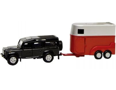 Kids Globe Land Rover Defender s přívěsem pro koně - Černé auto červený přívěs