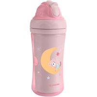 KikkaBoo Hrnček so silikónovou slamkou 220ml 8m+ Moony me Pink