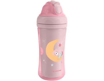 KikkaBoo Hrnček so silikónovou slamkou 220ml 8m+ Moony me Pink