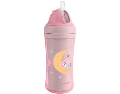 KikkaBoo Hrnček so silikónovou slamkou 220ml 8m+ Moony me Pink