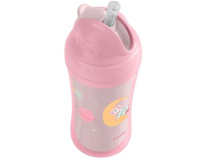 KikkaBoo Hrnček so silikónovou slamkou 220ml 8m+ Moony me Pink