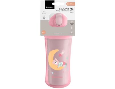 KikkaBoo Hrnček so silikónovou slamkou 220ml 8m+ Moony me Pink