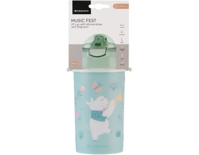 KikkaBoo Hrnček so silikónovou slamkou a popruhom 450ml Music Fest Mint