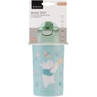KikkaBoo Hrnček so silikónovou slamkou a popruhom 450ml Music Fest Mint 4