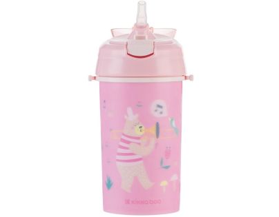 KikkaBoo Hrnček so silikónovou slamkou a popruhom 450ml Music Fest Pink
