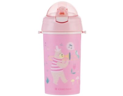 KikkaBoo Hrnček so silikónovou slamkou a popruhom 450ml Music Fest Pink