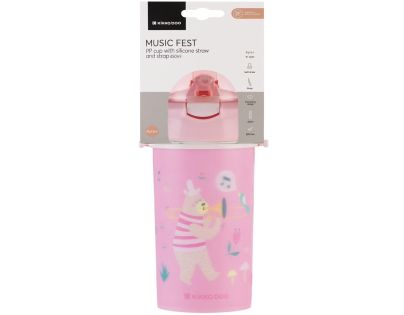 KikkaBoo Hrnček so silikónovou slamkou a popruhom 450ml Music Fest Pink