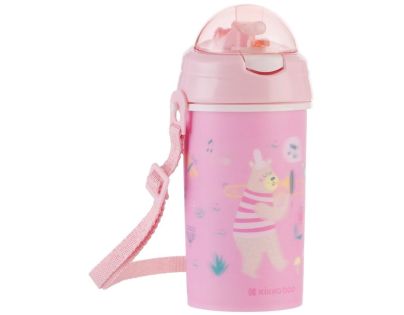 KikkaBoo Hrnček so silikónovou slamkou a popruhom 450ml Music Fest Pink