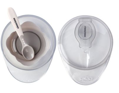 KikkaBoo Miska s prísavkou, viečkom a lyžičkou Beige