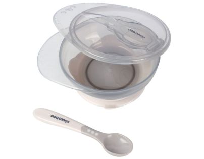 KikkaBoo Miska s prísavkou, viečkom a lyžičkou Beige