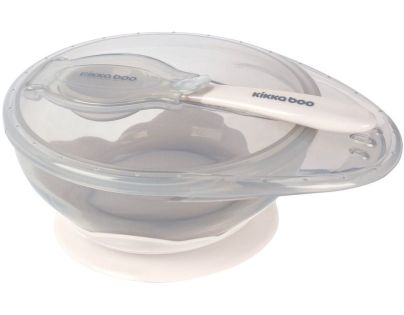 KikkaBoo Miska s prísavkou, viečkom a lyžičkou Beige