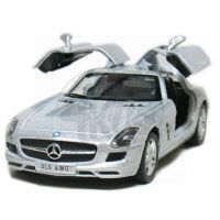 Kinsmart Auto Mercedes Benz SLS AMG na zpětné natažení 13cm - Stříbrná 2