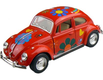 Kinsmart Auto Volkswagen Beetle hippies na zpětné natažení 13cm - Červená