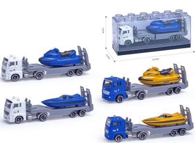 Kovový model kamiónu s motorovým člnom 1:64 - viac druhov