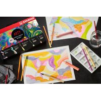 Súprava - Kreatívna sada Pastel STABILO ARTY - 50 ks sada - zvýrazňovače, viacúčelové farbičky, akvarelové farbičky, jemné linery a prémiové vláknové fixy 3