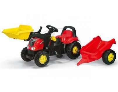 Rolly Toys 024506 - Šlapací traktor rollyKid-X s nakladačem a přívěsem, červený