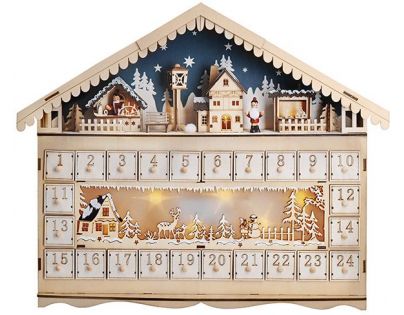 Solight Adventný kalendár Horská chata 10 LED 50 x 40 cm