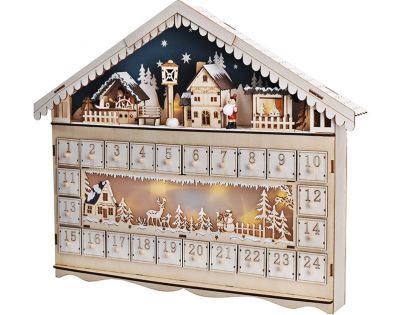 Solight Adventný kalendár Horská chata 10 LED 50 x 40 cm