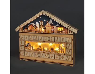 Solight Adventný kalendár Horská chata 10 LED 50 x 40 cm